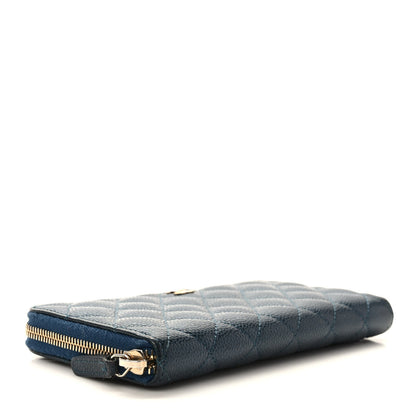 Chanel Metallic Caviar Quilted Large Gusset Zip Around Wallet Dark Blue 4 of 8