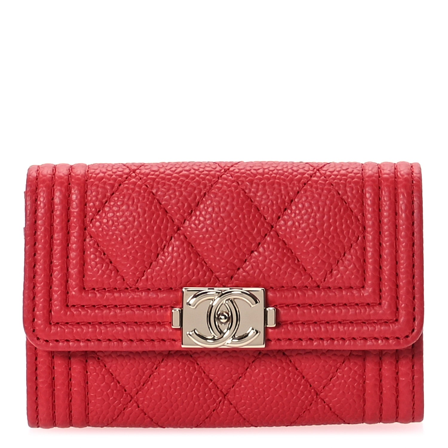 Chanel Caviar Quilted Boy Flap Card Holder Wallet Red 1 of 9