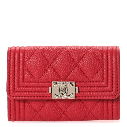Chanel Caviar Quilted Boy Flap Card Holder Wallet Red 1 of 9