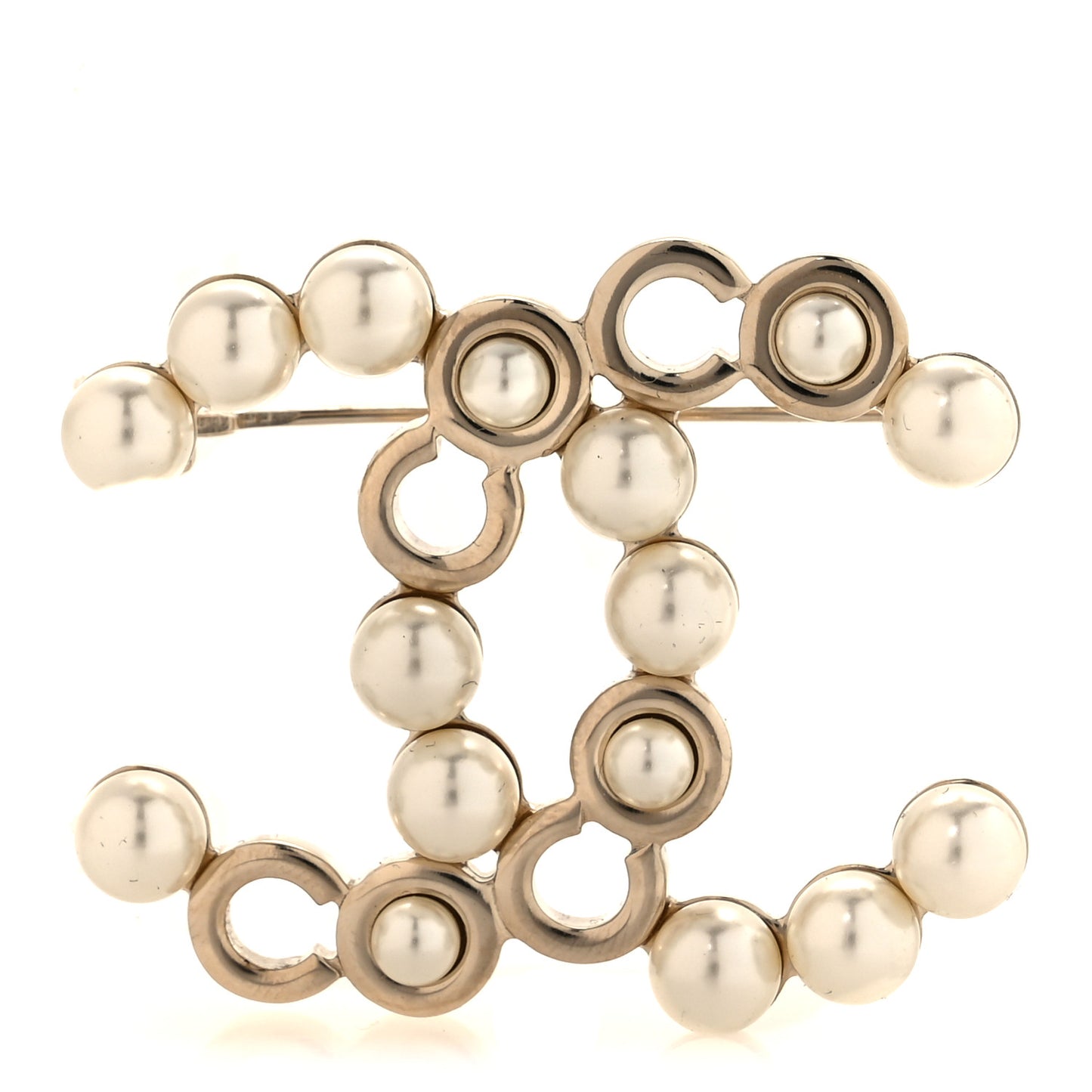Pearl Coco CC Brooch Gold
