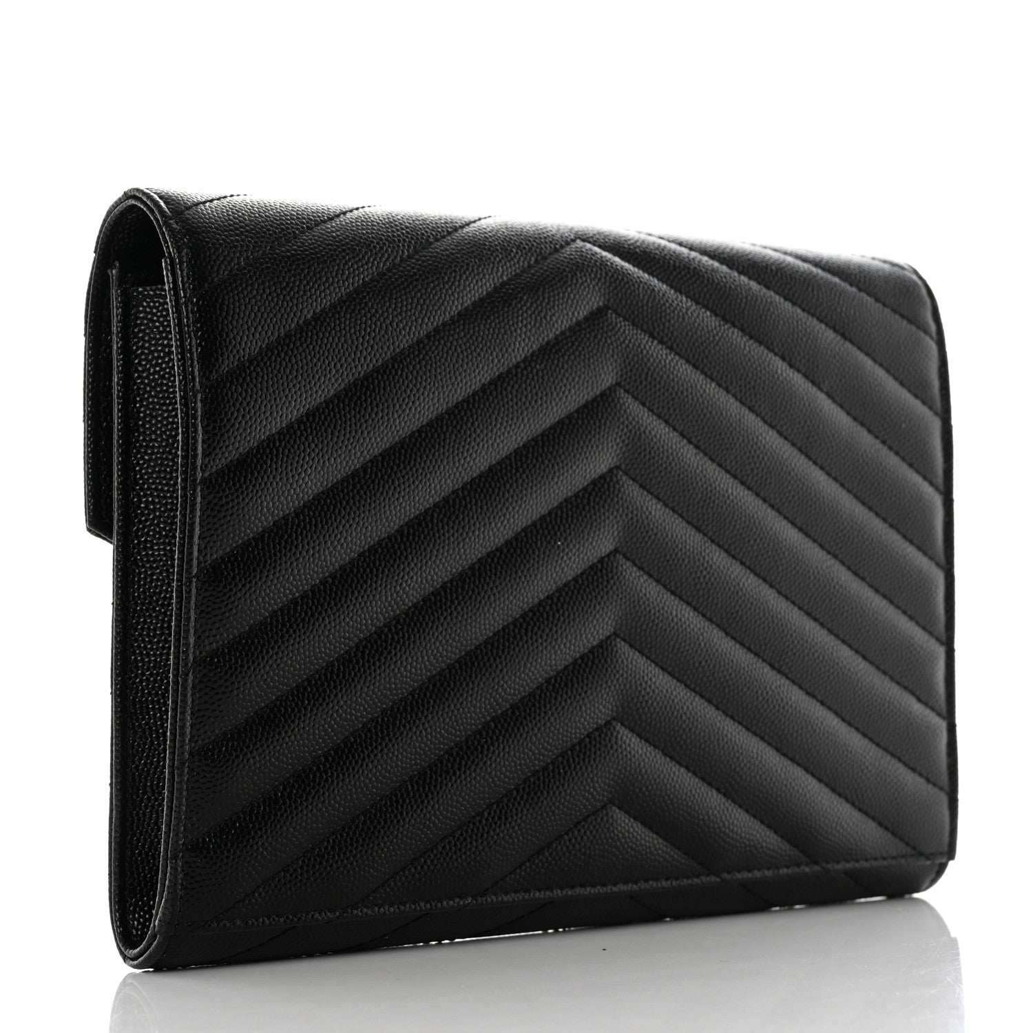 Saint Laurent Grain De Poudre Matelasse Chevron Monogram Envelope Clutch Black 3 of 7
