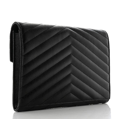 Saint Laurent Grain De Poudre Matelasse Chevron Monogram Envelope Clutch Black 3 of 7