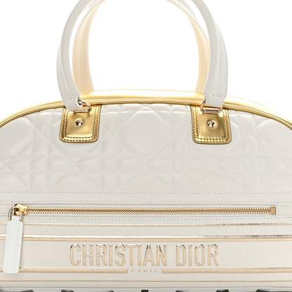 Christian Dior Calfskin Padded Macrocannage Medium Dior Vibe Zip Bowling Bag White Gold 8 of 13