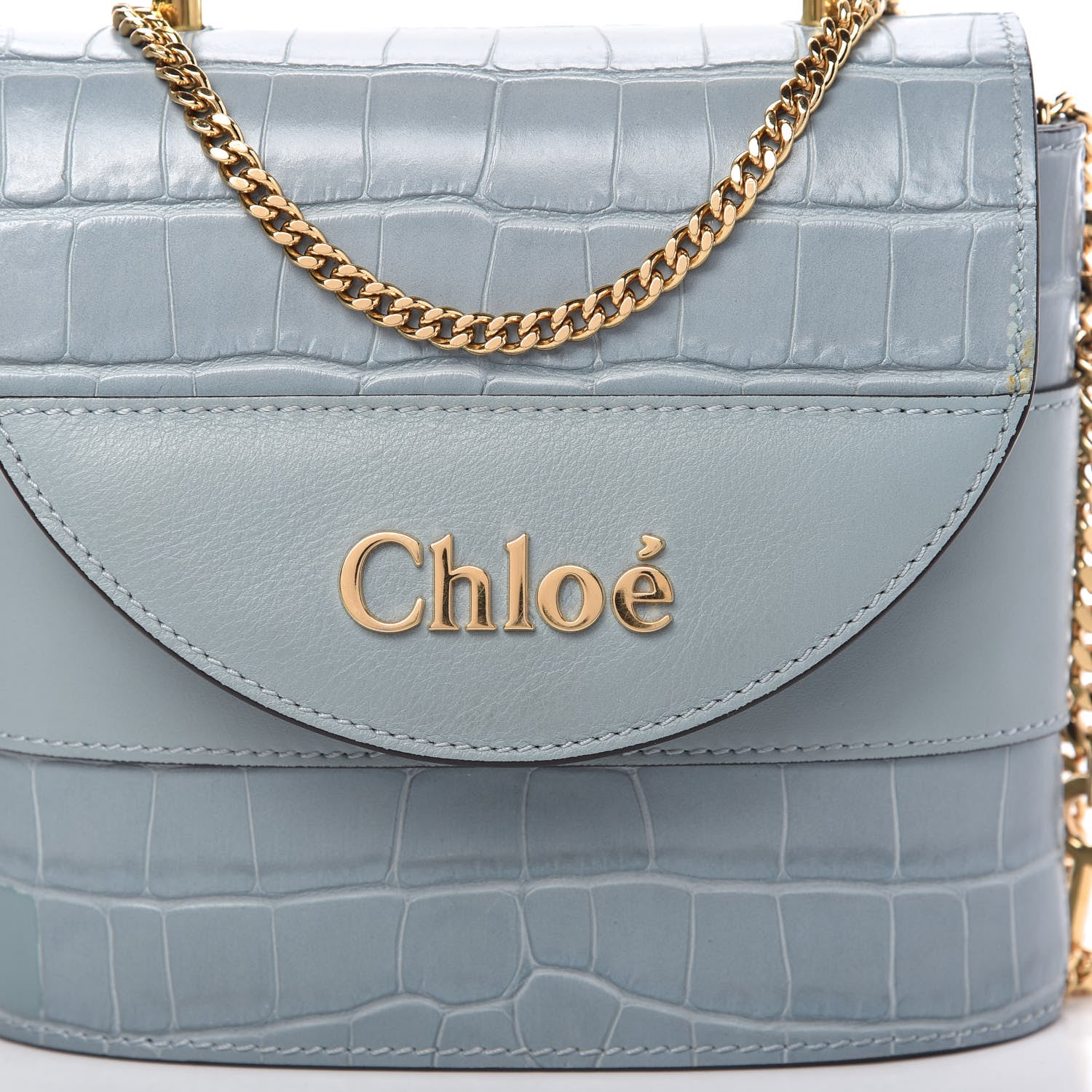 Chloe Calfskin Crocodile Embossed Small Aby Lock Faded Blue 9 of 9