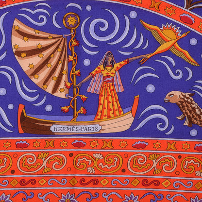 Hermes Cashmere Silk Peuple Du Vent Shawl 140 Violet Rouge Orange Moutarde 4 of 7