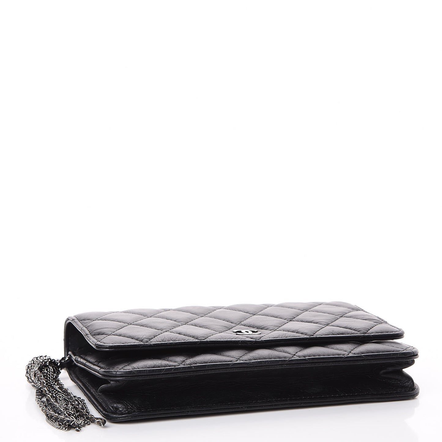 Aged Calfskin Quilted Tassel Wallet On Chain WOC Black