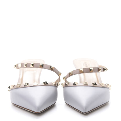 Valentino Garavani Calfskin Nappa Rockstud Cross Strap 50mm Mules 39 Pastel Grey Poudre 2 of 12