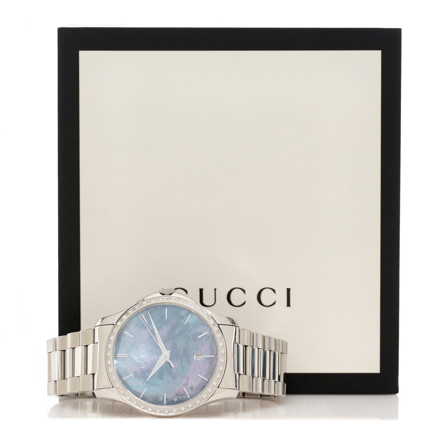 Gucci Stainless Steel Diamond Bezel Black Mother of Pearl 38mm G-Timeless Quartz Watch 6 of 6
