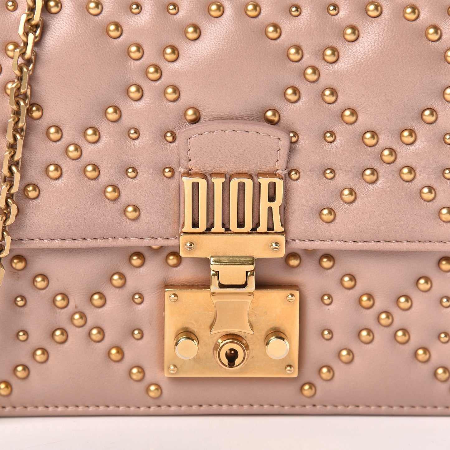 Lambskin Cannage Studded Dioraddict Wallet on Chain Clutch Nude