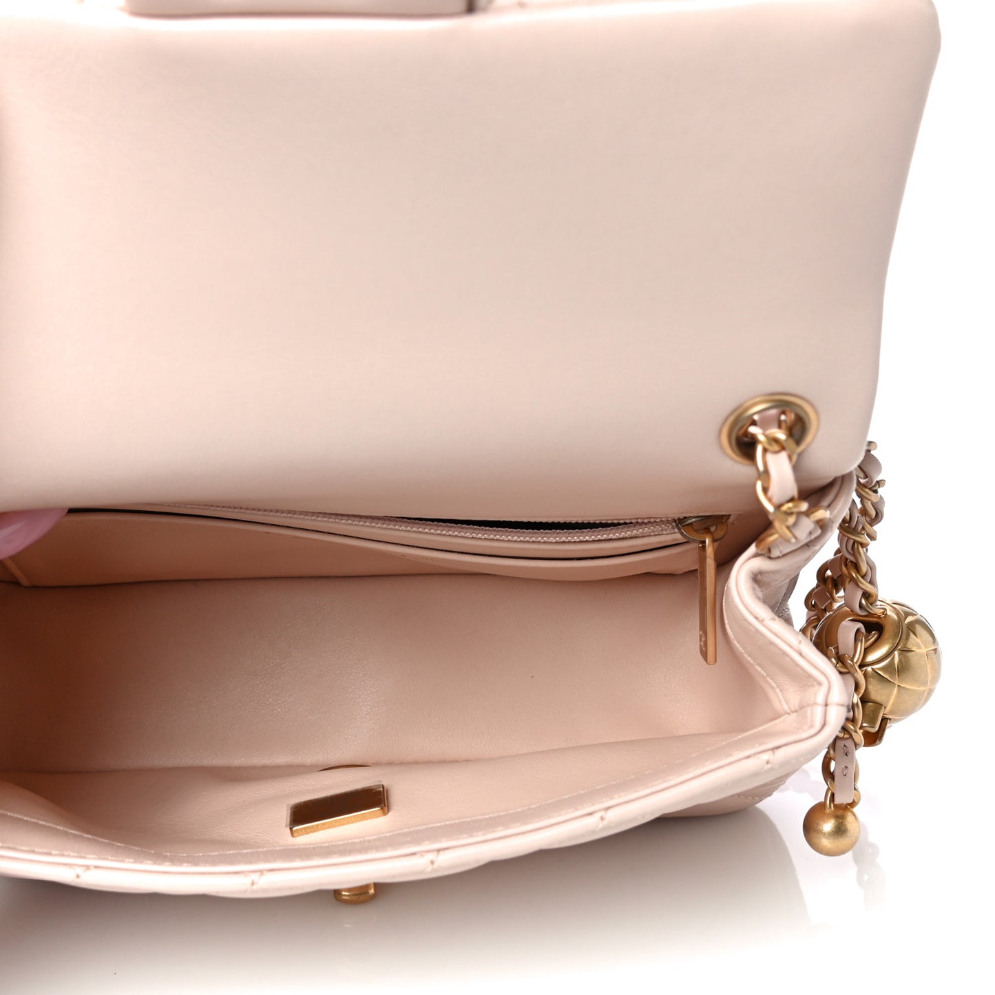 Lambskin Quilted Mini Rectangular Pearl Crush Flap Light Beige