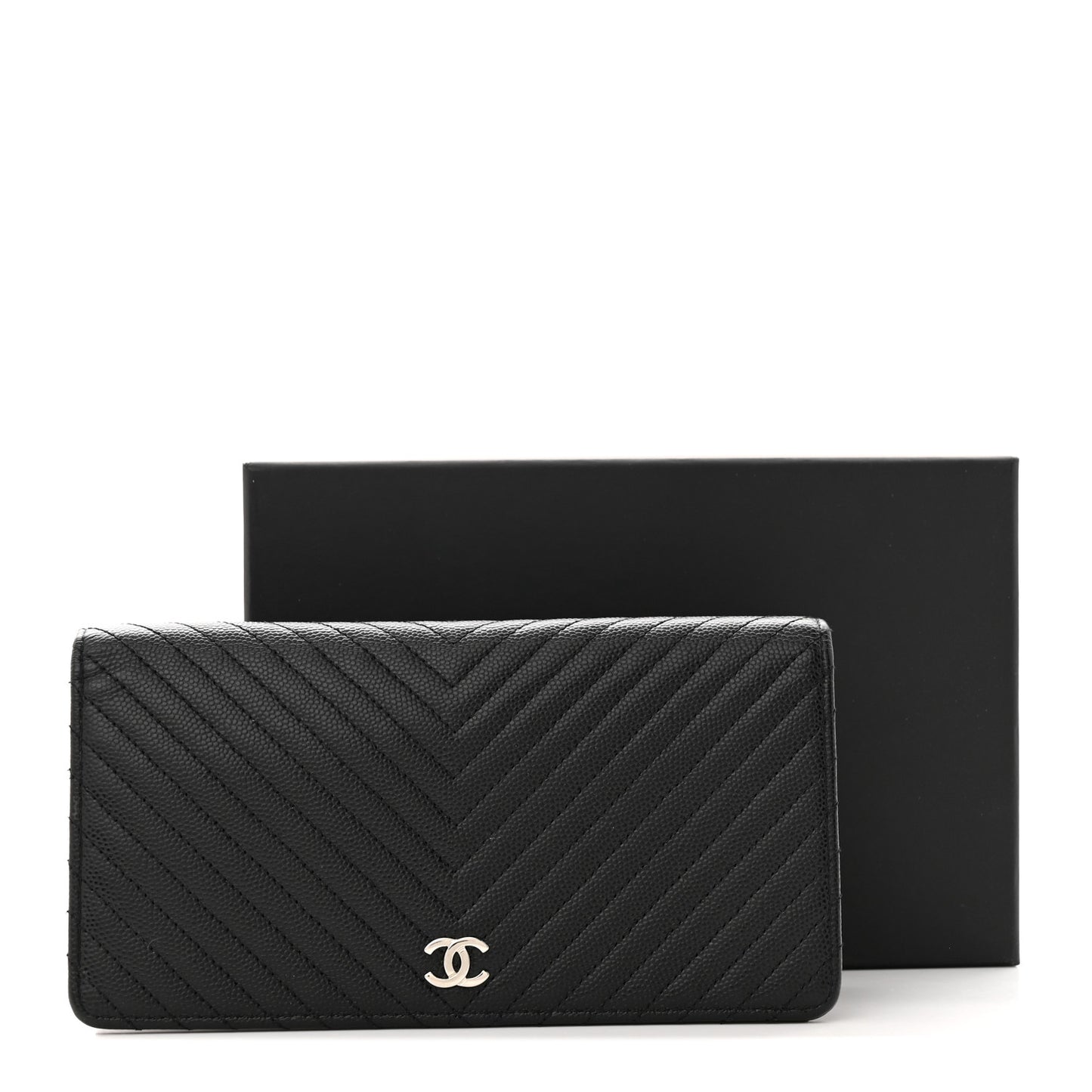 Caviar Chevron Quilted Yen Wallet Black