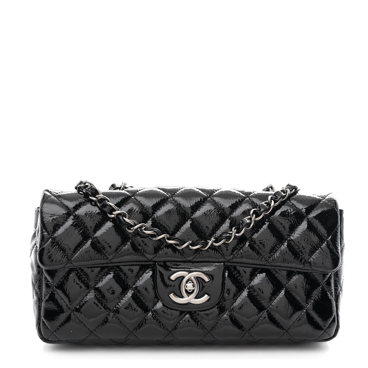 Chanel Crinkled Patent Quilted East West Flap Black 1 of 10