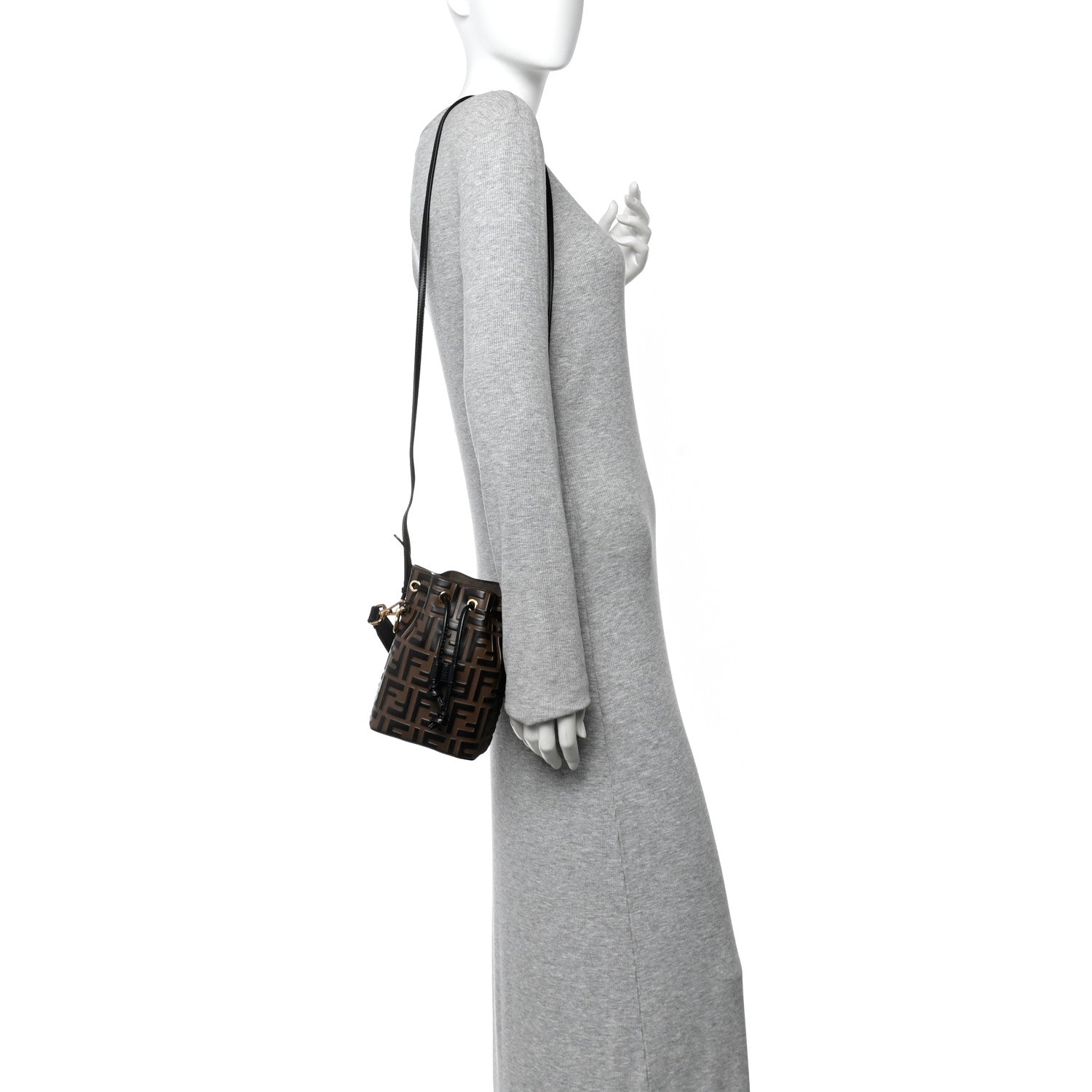Fendi Vitello Liberty F is Fendi Bi-Color FF 1974 Embossed Mini Mon Tresor Bucket Bag Maya Black 2 of 10