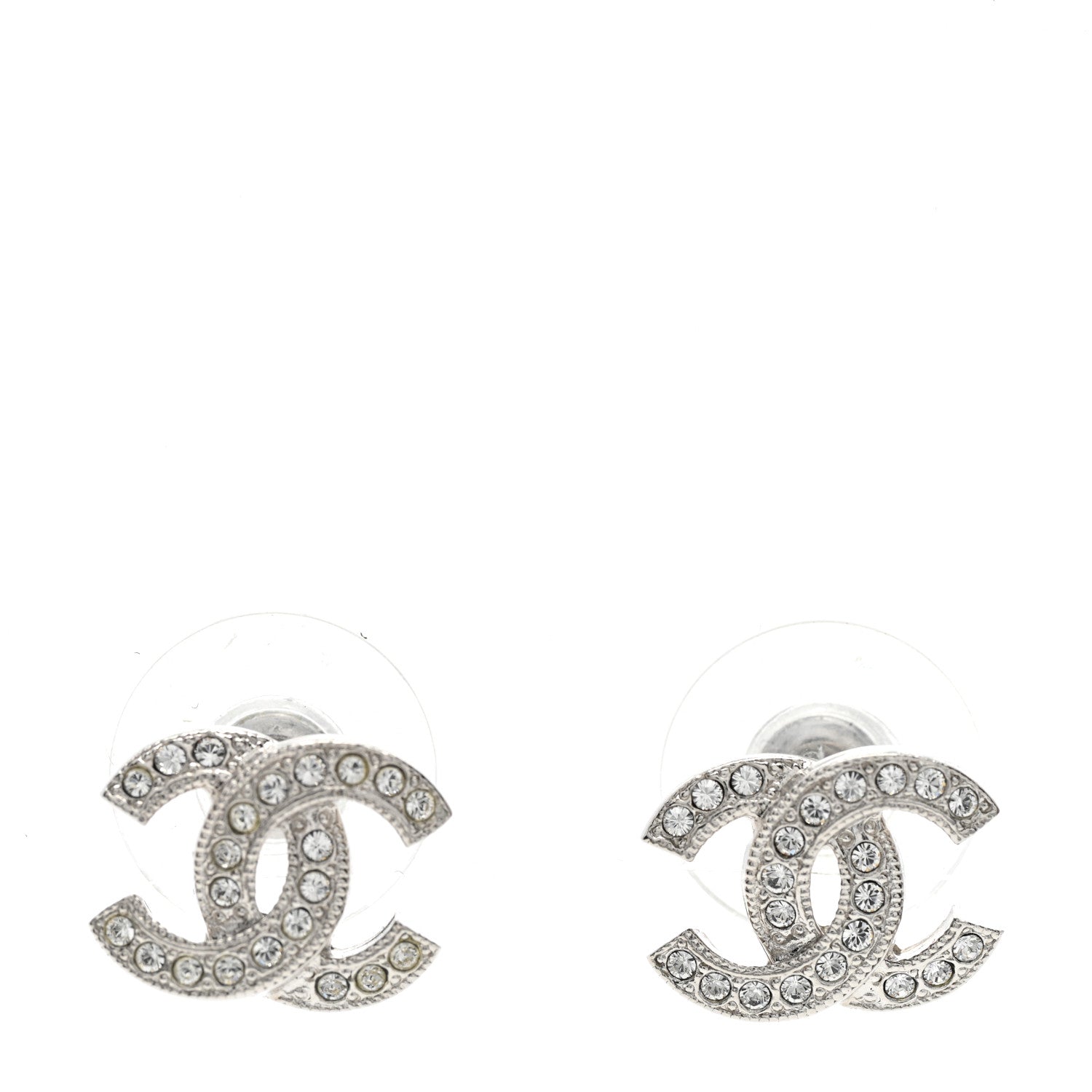 Chanel Crystal Timeless CC Earrings Silver 1 of 5