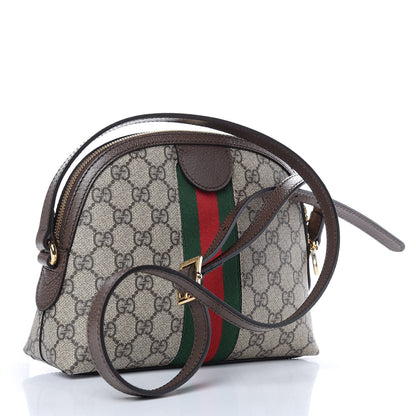 Gucci GG Supreme Monogram Textured Dollar Calfskin Web Small Ophidia Dome Shoulder Bag Beige Ebony New Acero 3 of 9
