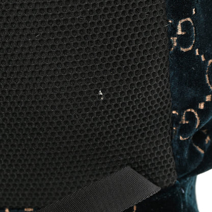 Gucci Velvet GG Monogram Web Medium Double Buckle Backpack Blue Beige Black 15 of 16