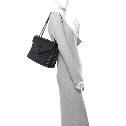 Saint Laurent Calfskin Y Quilted Monogram Monochrome Medium Loulou Chain Satchel Black 2 of 10