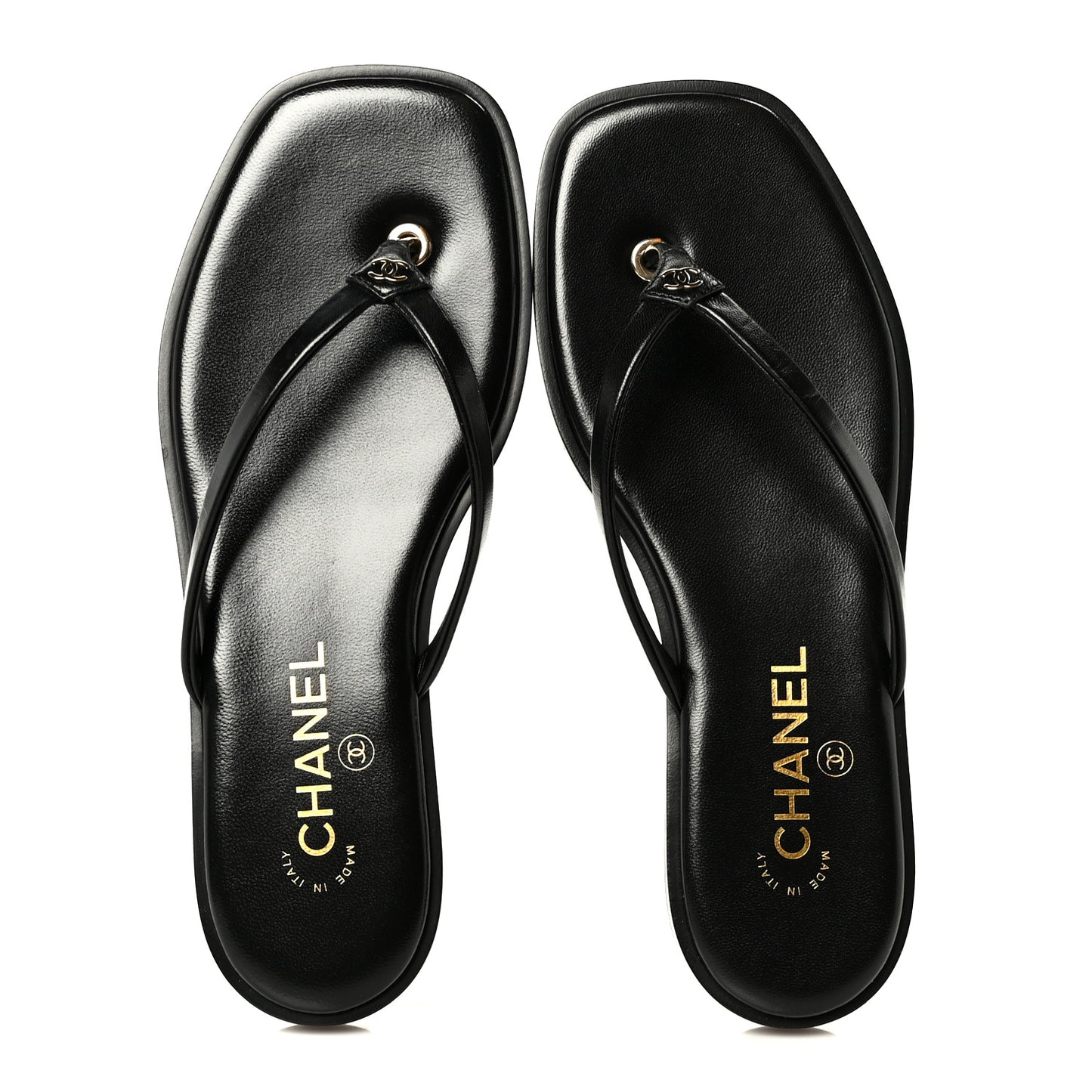 Lambskin CC Times Square Thong Sandals 38 Black