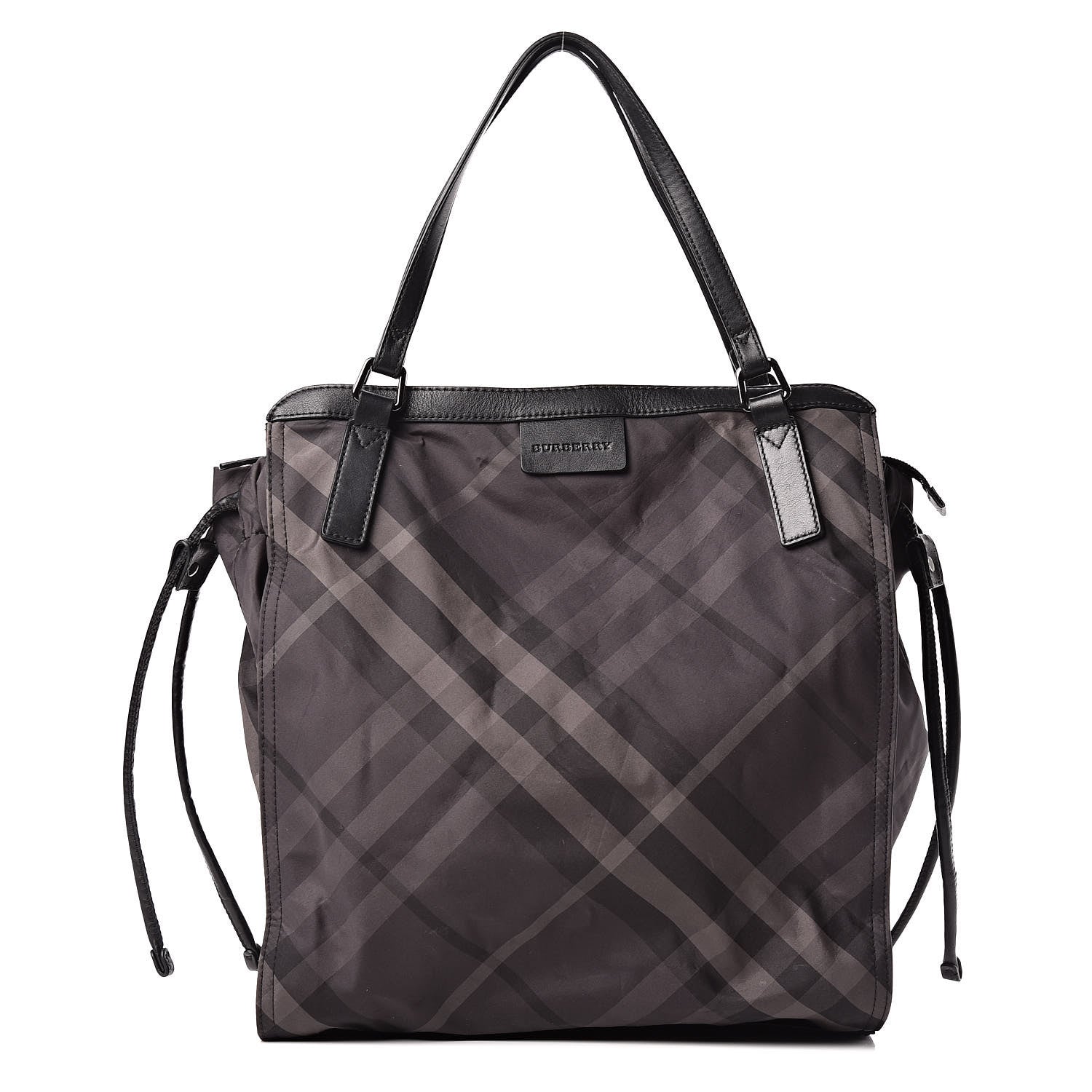 Burberry Nylon Check Small Buckleigh Packable Tote Charcoal 1 of 15