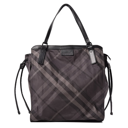 Burberry Nylon Check Small Buckleigh Packable Tote Charcoal 1 of 15