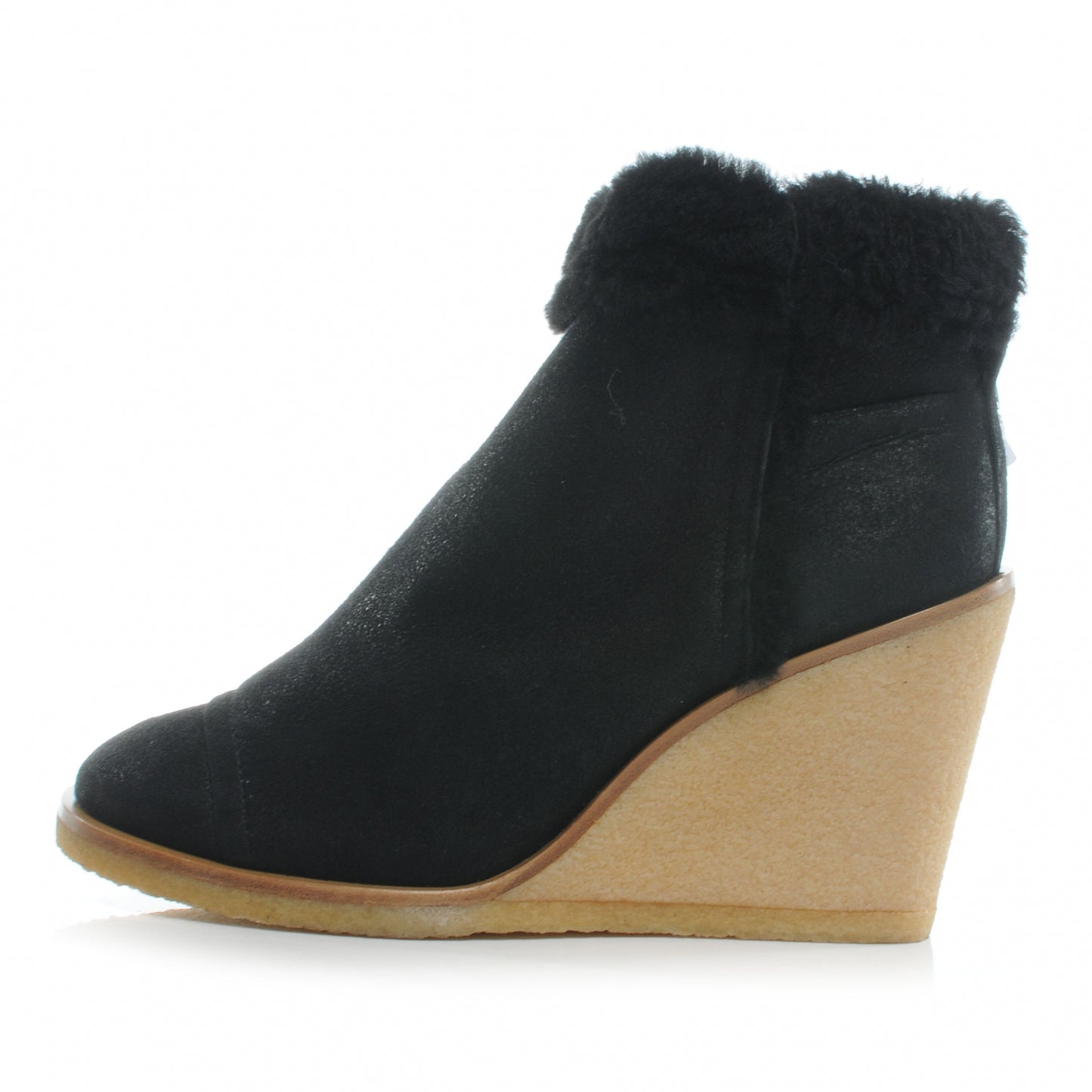 Suede Fleece Peau Lainee Wedge Booties 40 Black