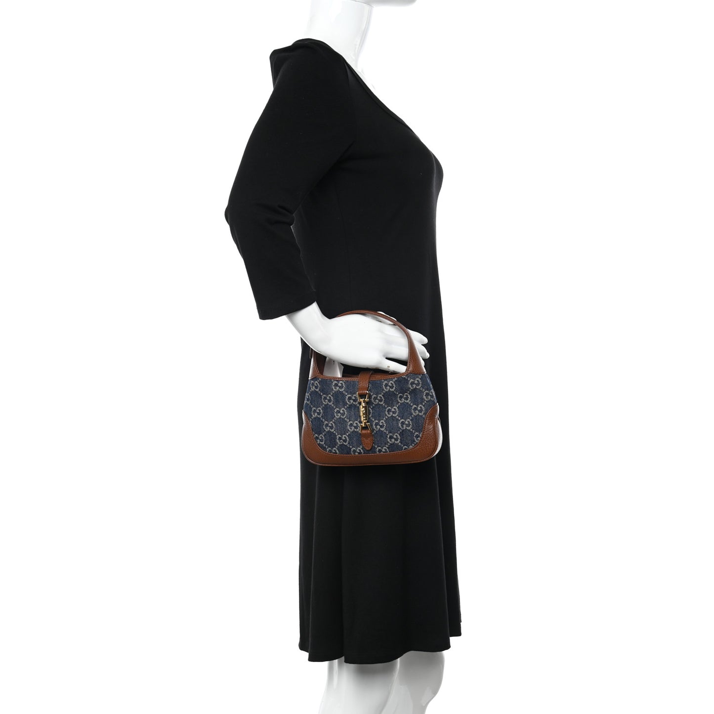 New Denim GG Monogram Calfskin Mini Jackie 1961 Hobo Blue Tea Cuir