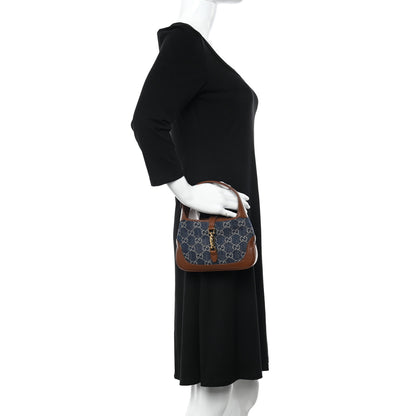Gucci New Denim GG Monogram Calfskin Mini Jackie 1961 Hobo Blue Tea Cuir 2 of 10