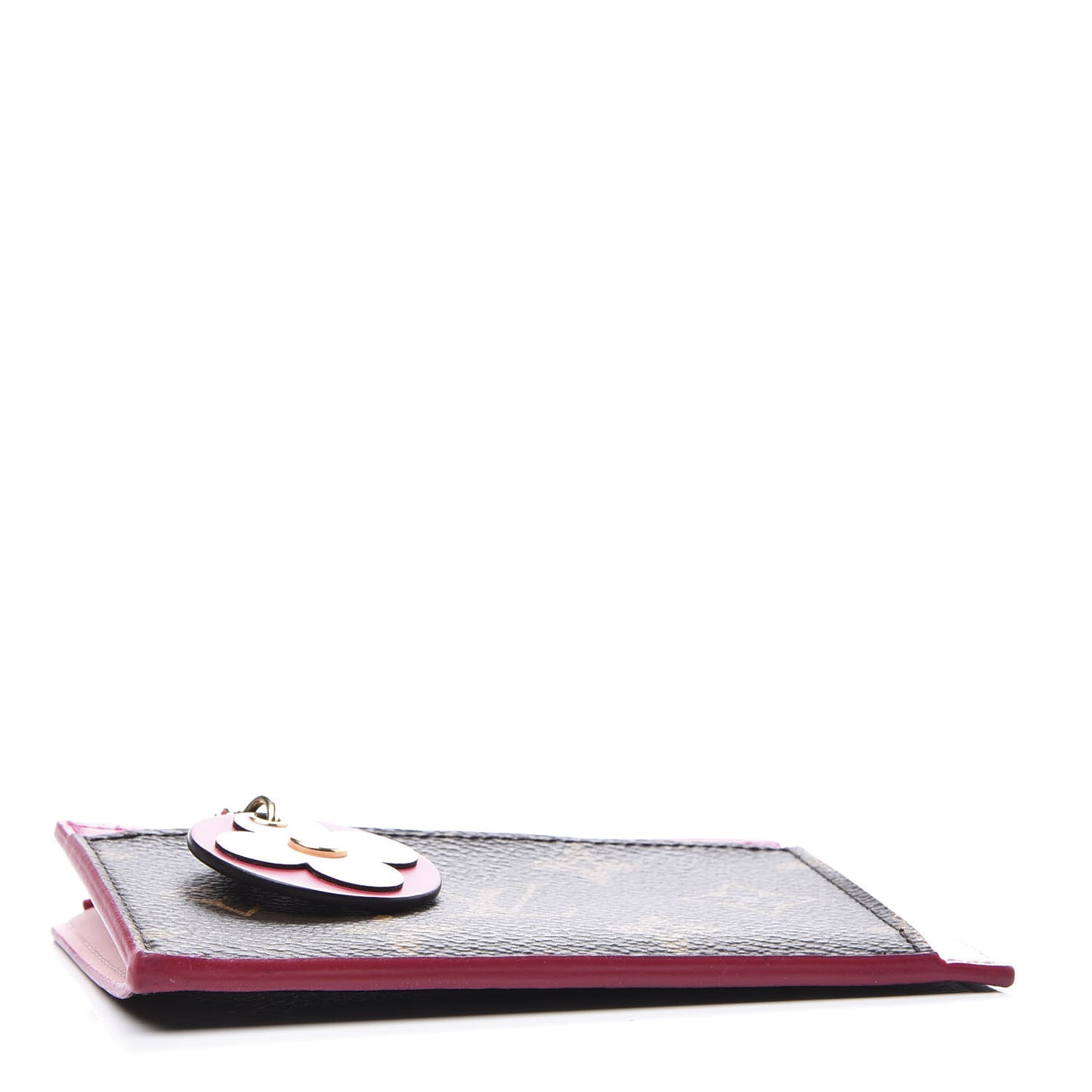 Monogram Blooming Flowers Zipped Card Holder Hot Pink Rose Ballerine