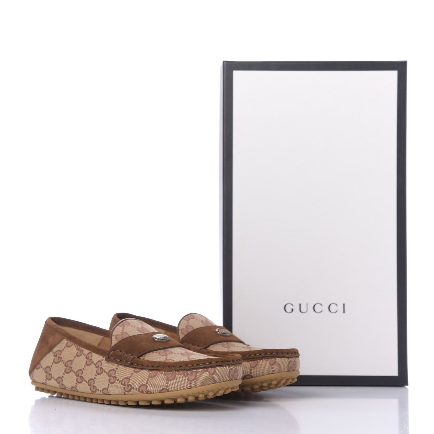 GG Monogram Suede Mens Driver Loafers 7 Beige Ruggine Cuir