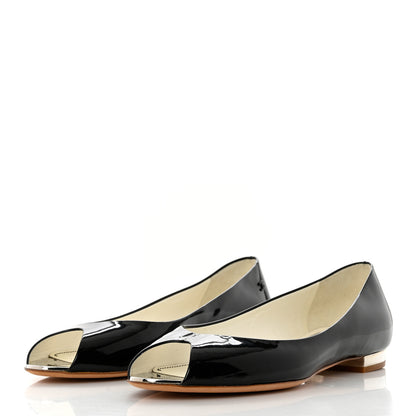 Chanel Patent Mirrored Peep Toe Flats 40 Black 3 of 8