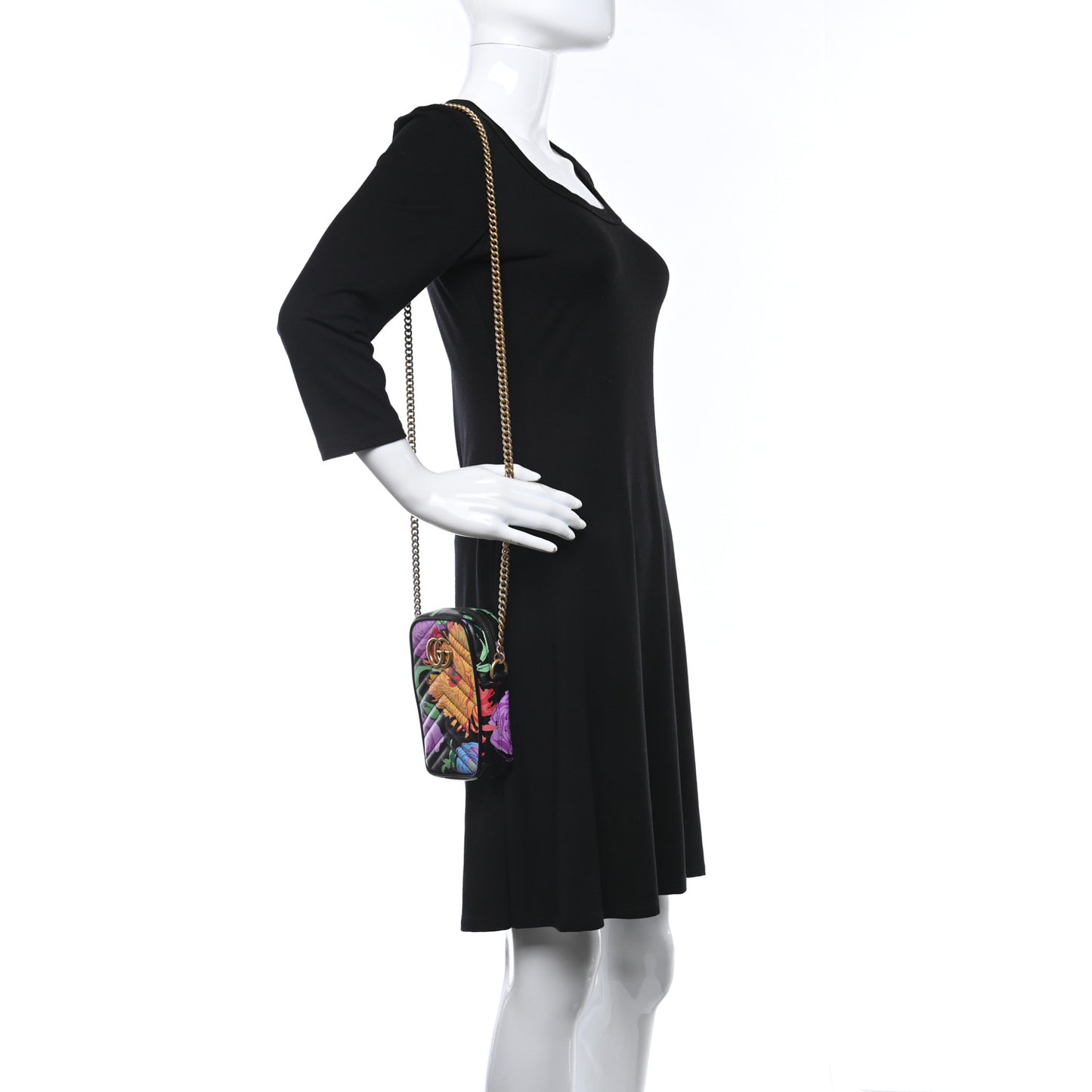 X KEN SCOTT Calfskin Matelasse Floral Infinity Mini GG Marmont Crossbody Bag Black Pink
