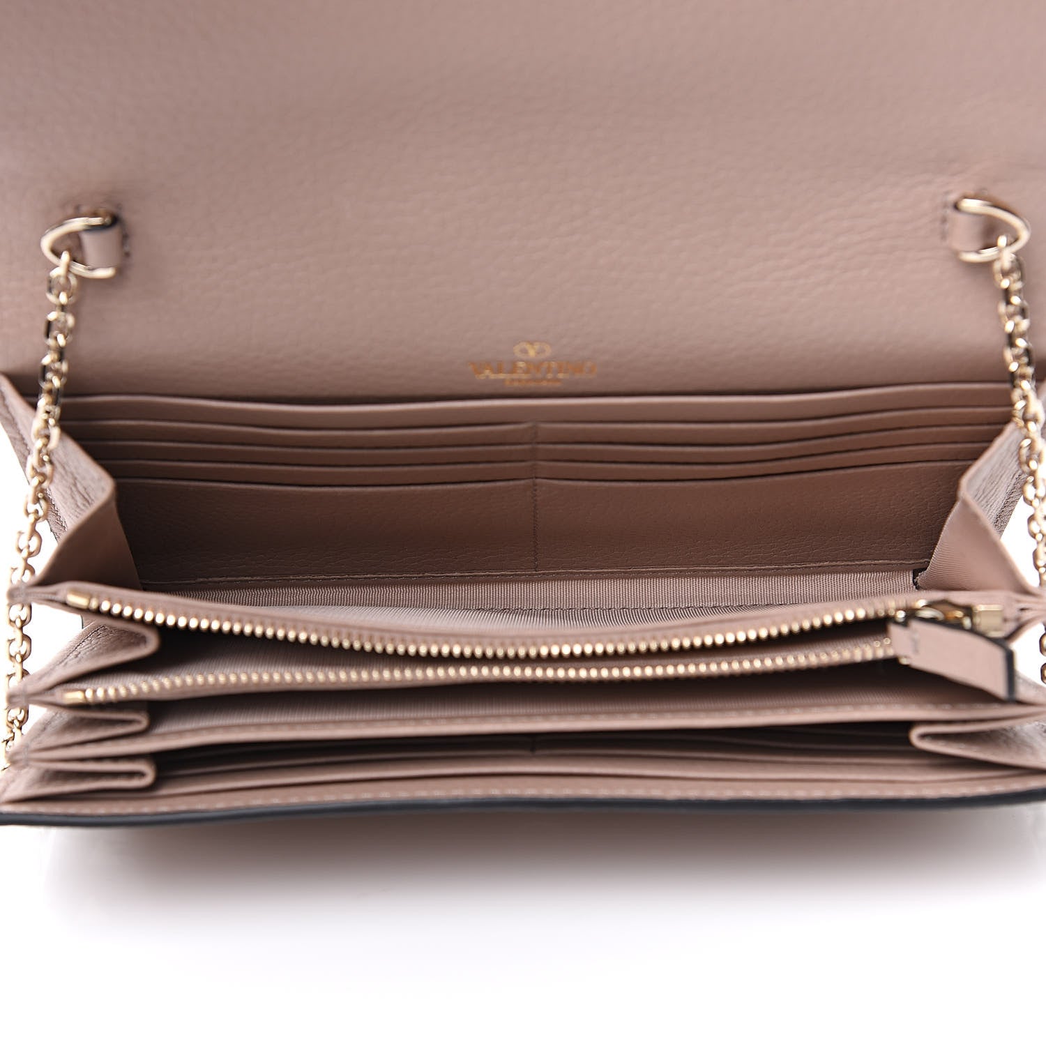 Valentino Garavani Pebbled Calfskin Rockstud Envelope Wallet on Chain Poudre 5 of 11