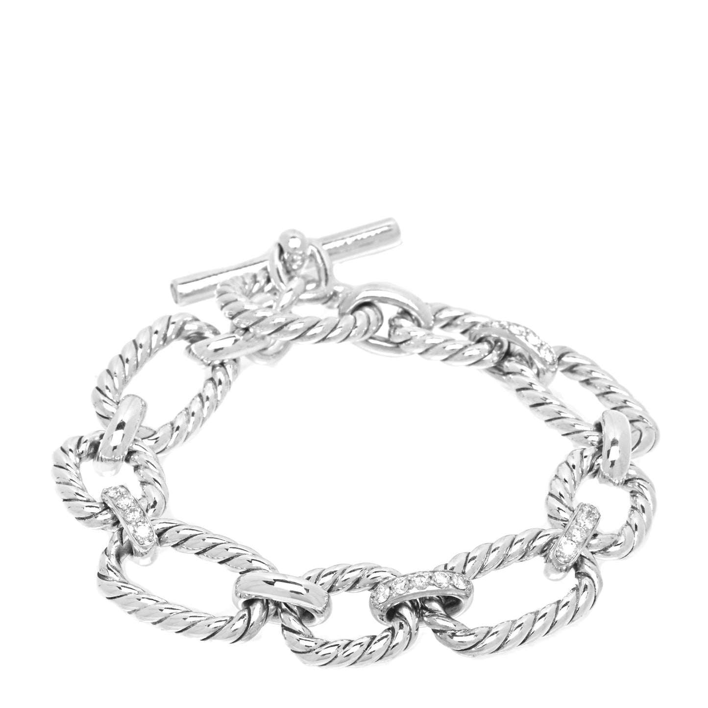 Sterling Silver Diamond 12.5mm Cushion Link Bracelet