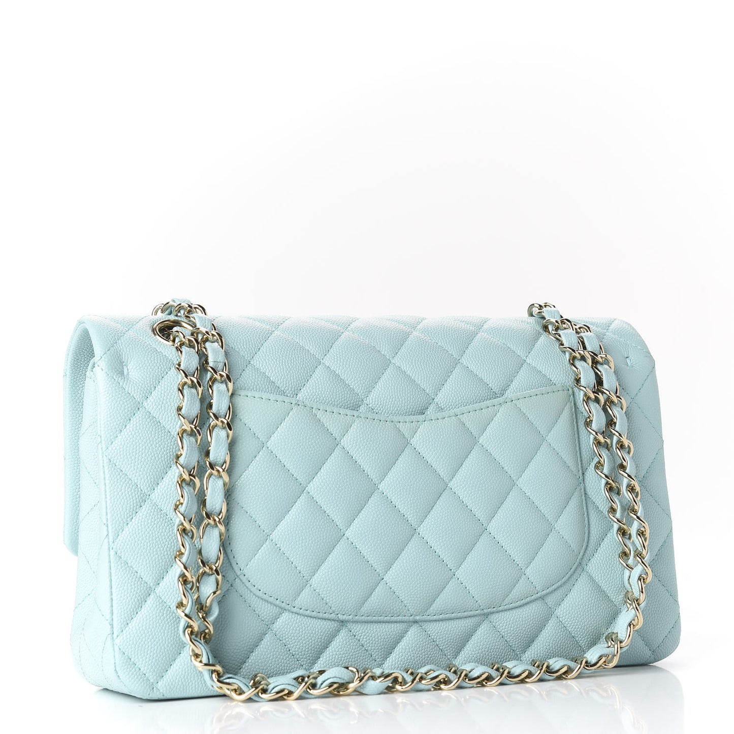 Caviar Quilted Medium Double Flap Light Blue