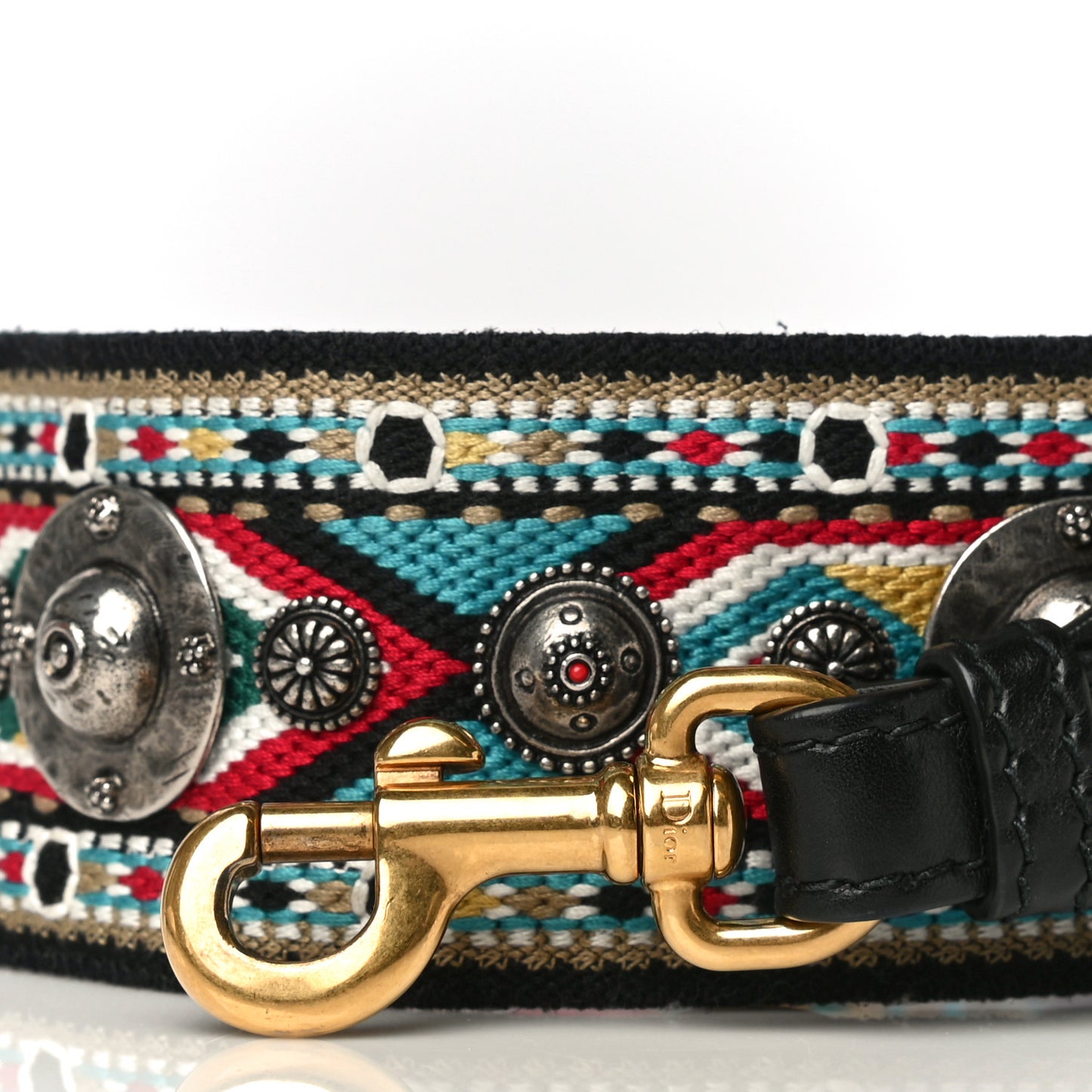 Canvas Embroidered Studded Shoulder Strap Black Multicolor