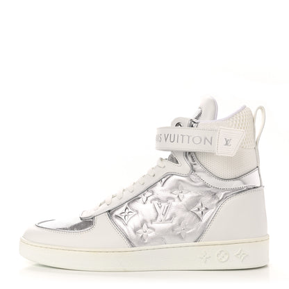 Louis Vuitton Metallic Calfskin Embossed Monogram Boombox Sneakers 39 White Silver 1 of 8