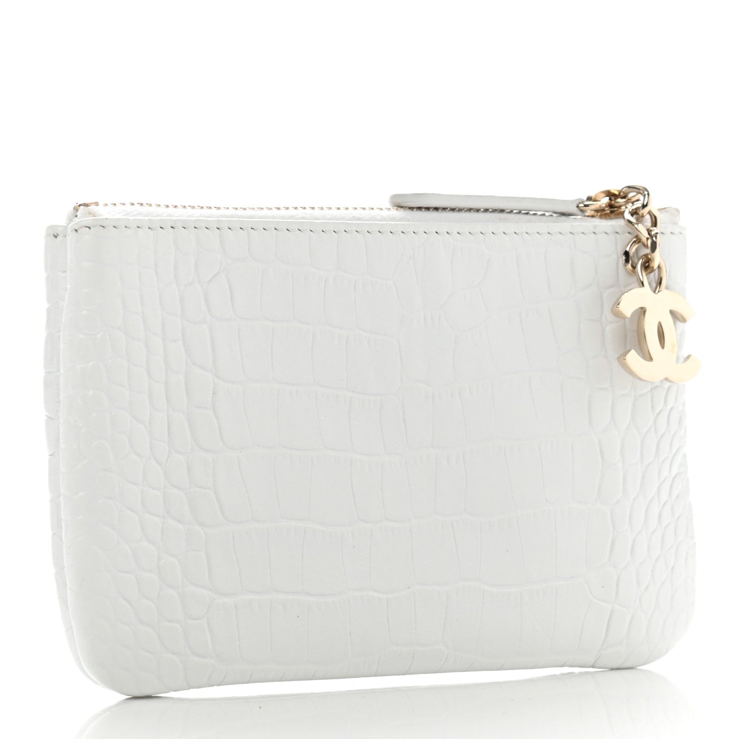 Calfskin Crocodile Embossed Cocodile Cosmetic Case White Gold