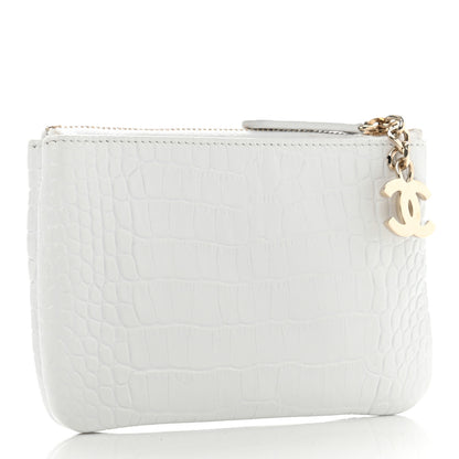 Chanel Calfskin Crocodile Embossed Cocodile Cosmetic Case White Gold 3 of 10