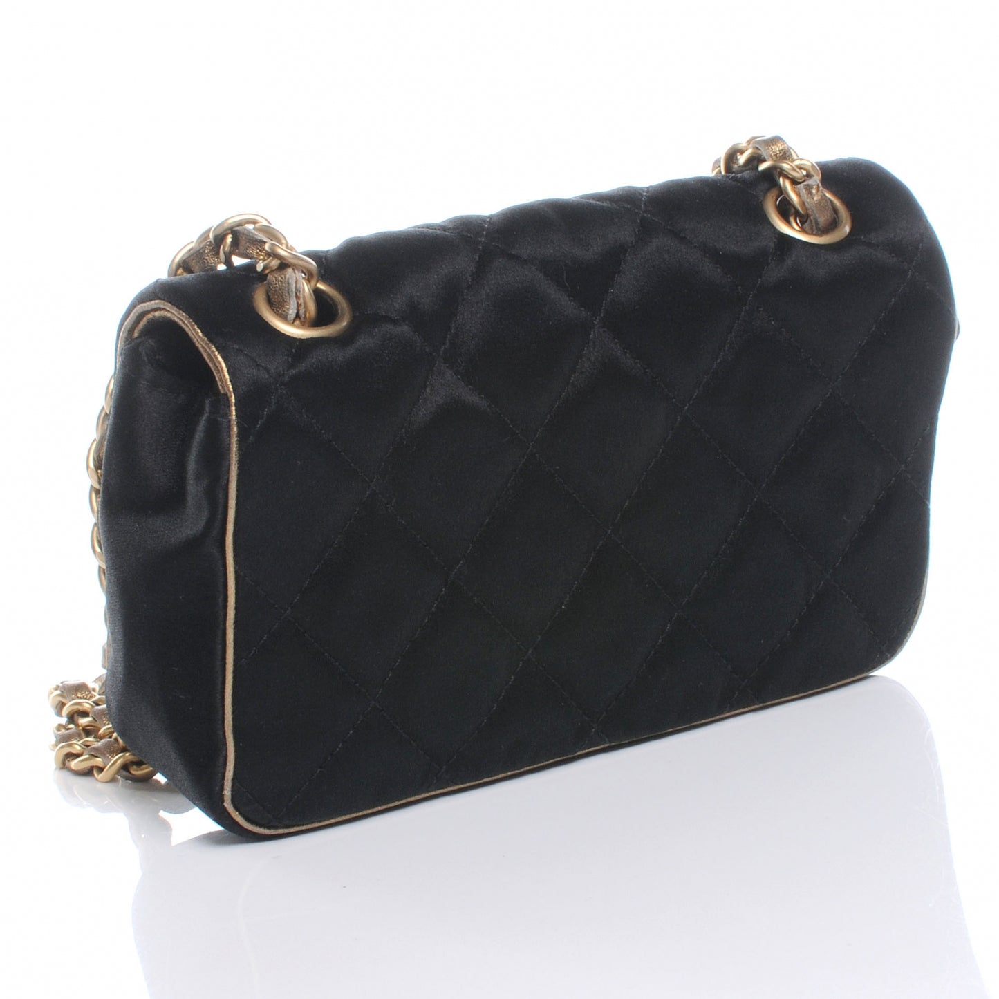Satin Quilted Extra Mini Flap Black Gold