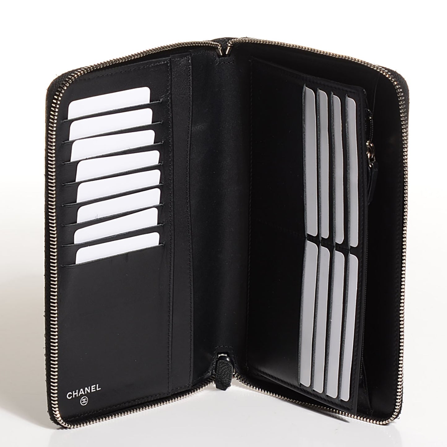 Iridescent Caviar Quilted Large Zip Around Organizer Wallet Black