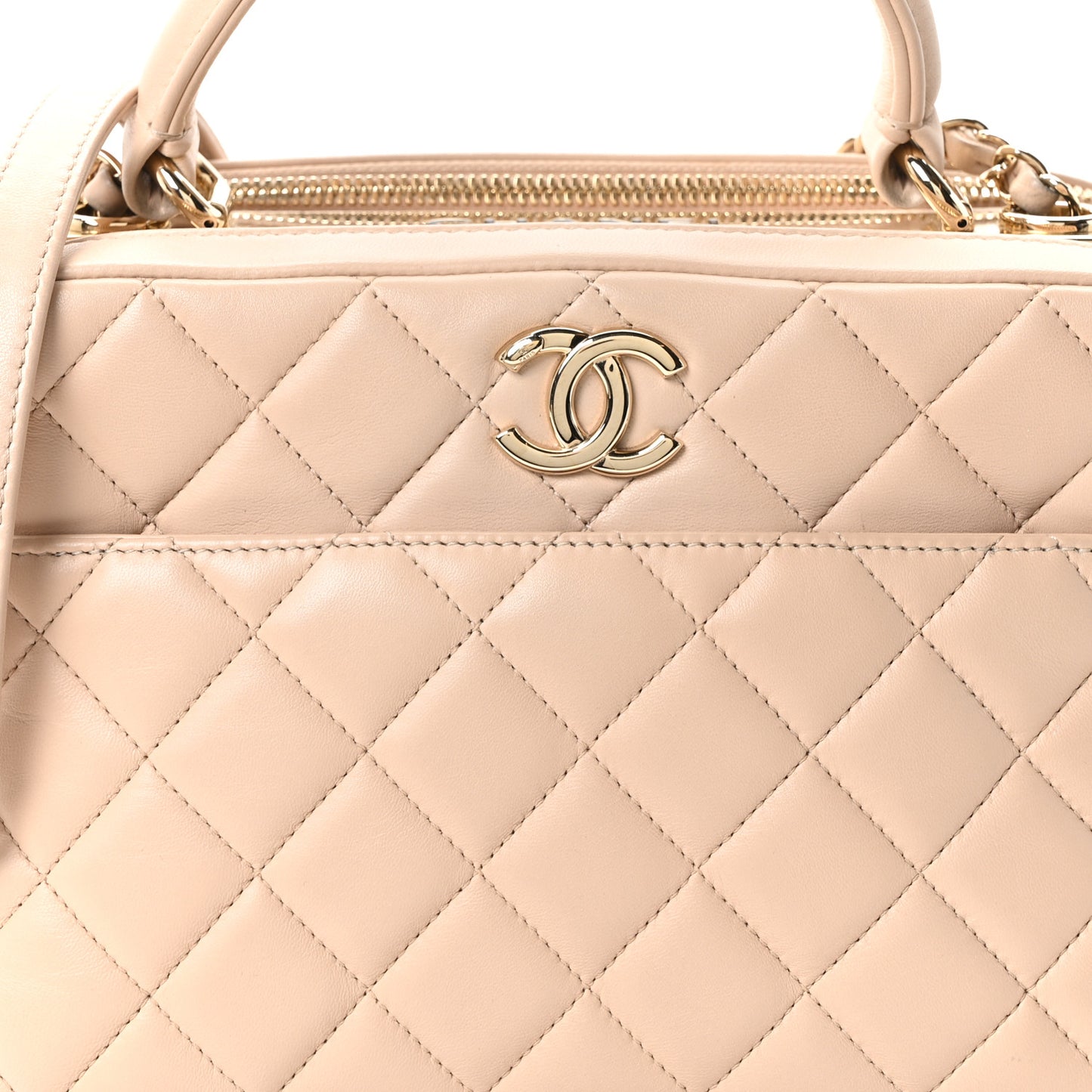 Lambskin Quilted Medium Trendy CC Bowling Bag Beige