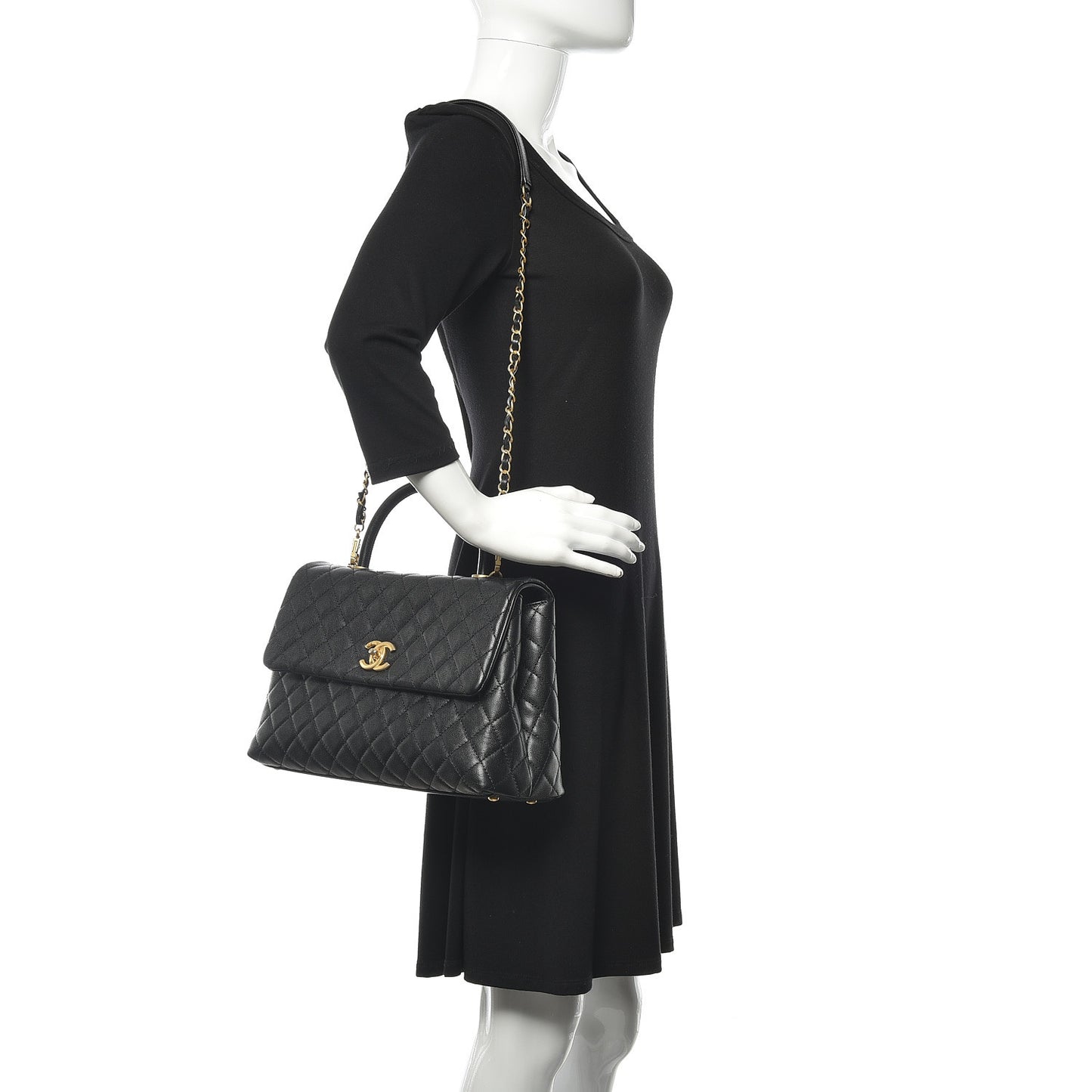 Caviar Quilted Medium Coco Handle Flap Black