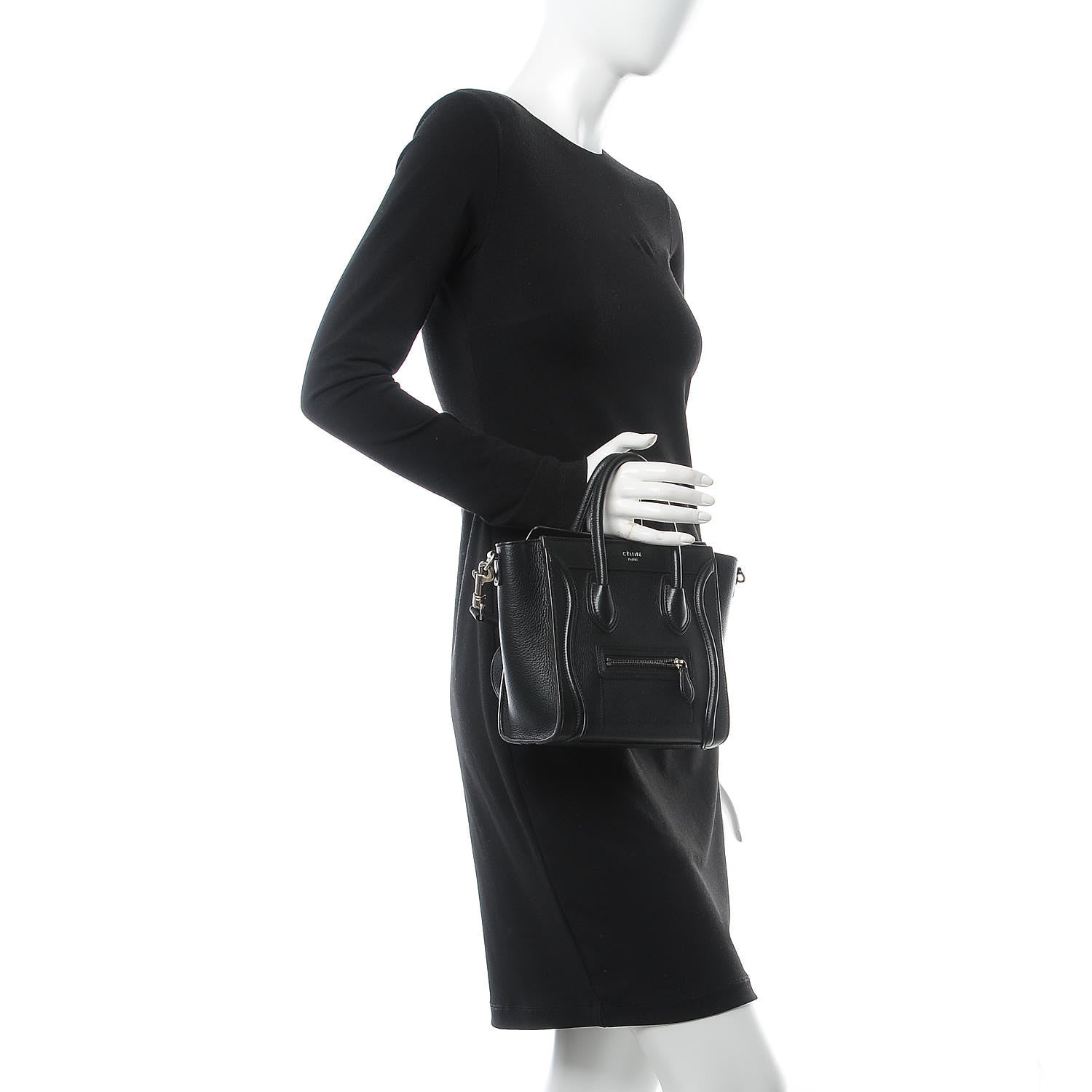 Celine Drummed Calfskin Nano Luggage Black 2 of 8