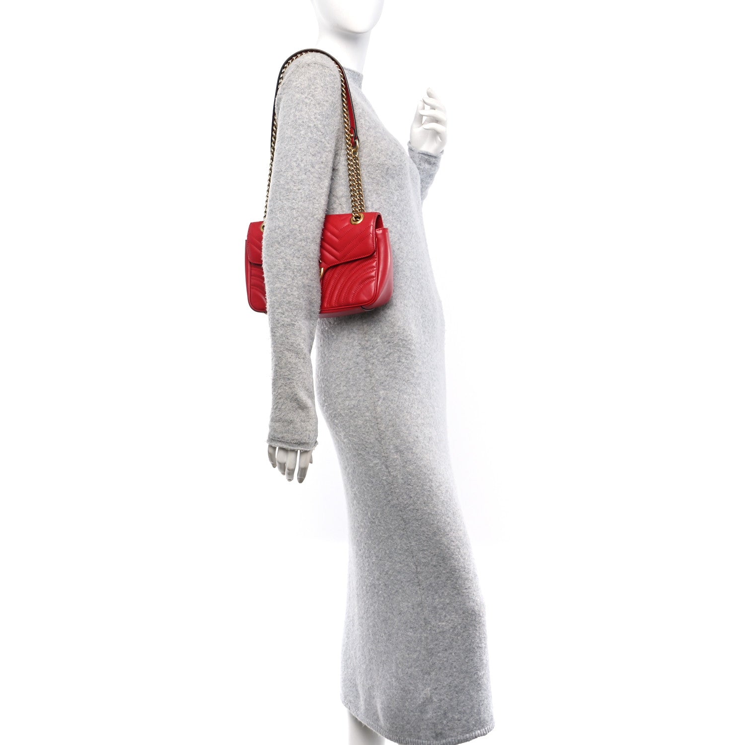 Gucci Calfskin Matelasse Small GG Marmont Shoulder Bag Hibiscus Red 2 of 9