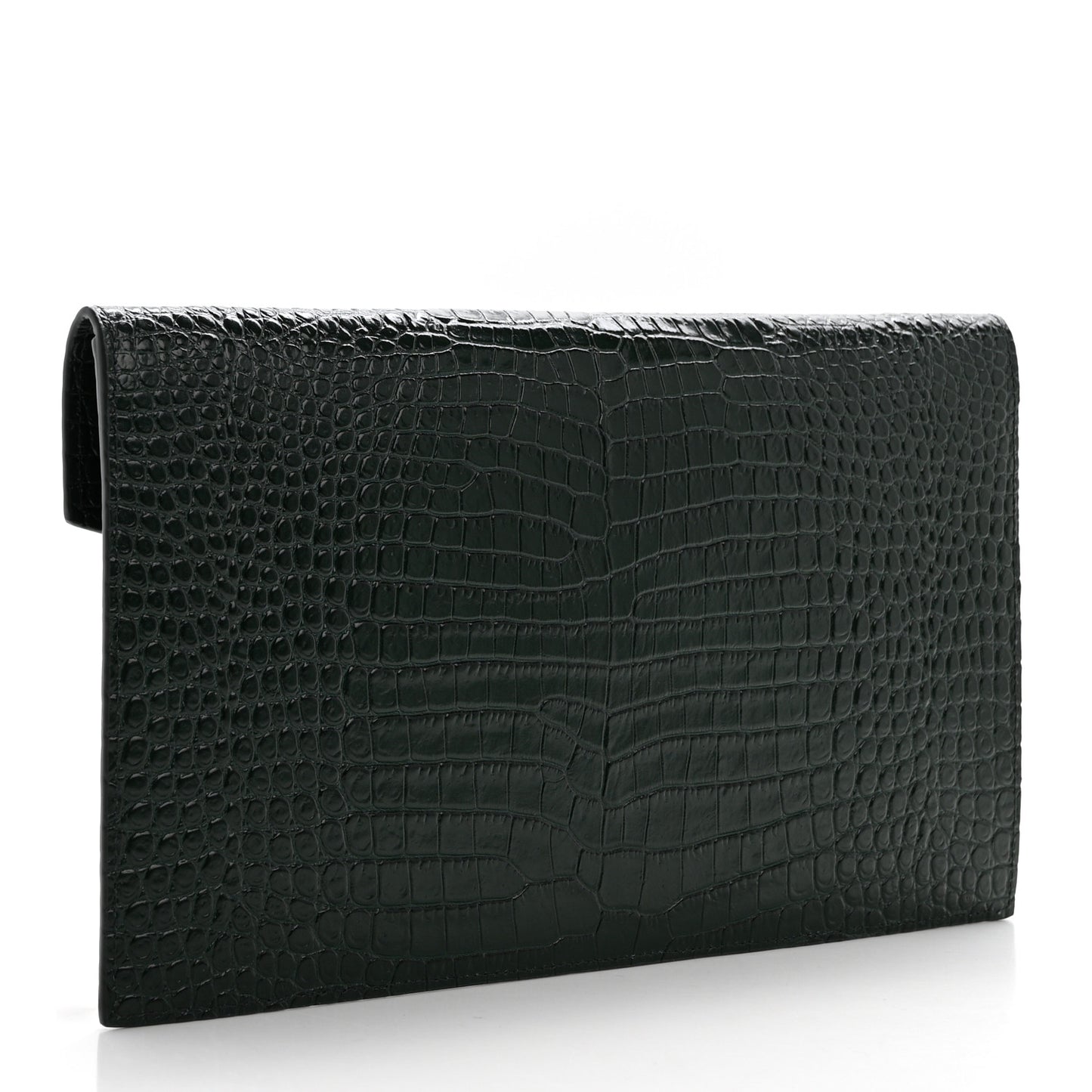 Calfskin Crocodile Embossed Uptown Monogram Clutch  Dark Mint