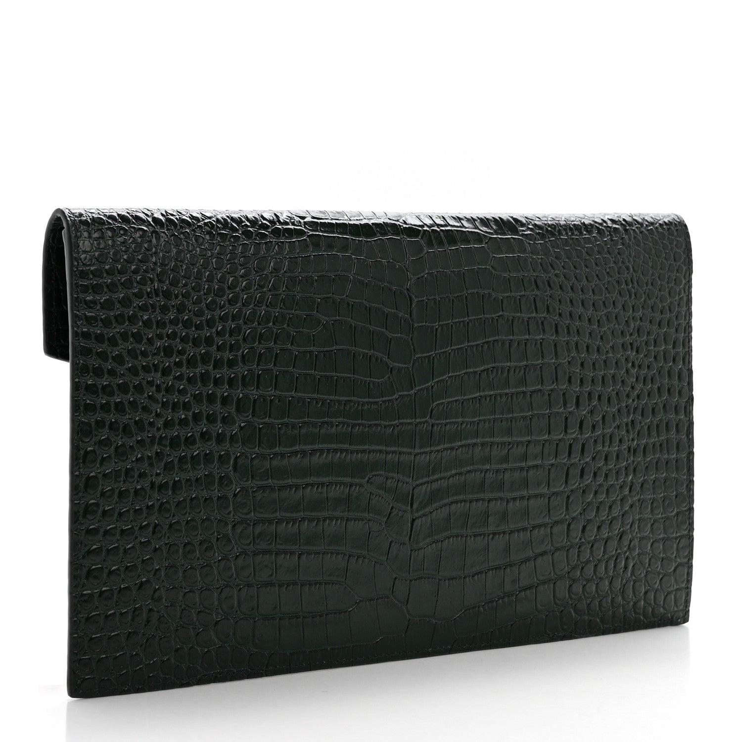 Saint Laurent Calfskin Crocodile Embossed Uptown Monogram Clutch  Dark Mint 3 of 7