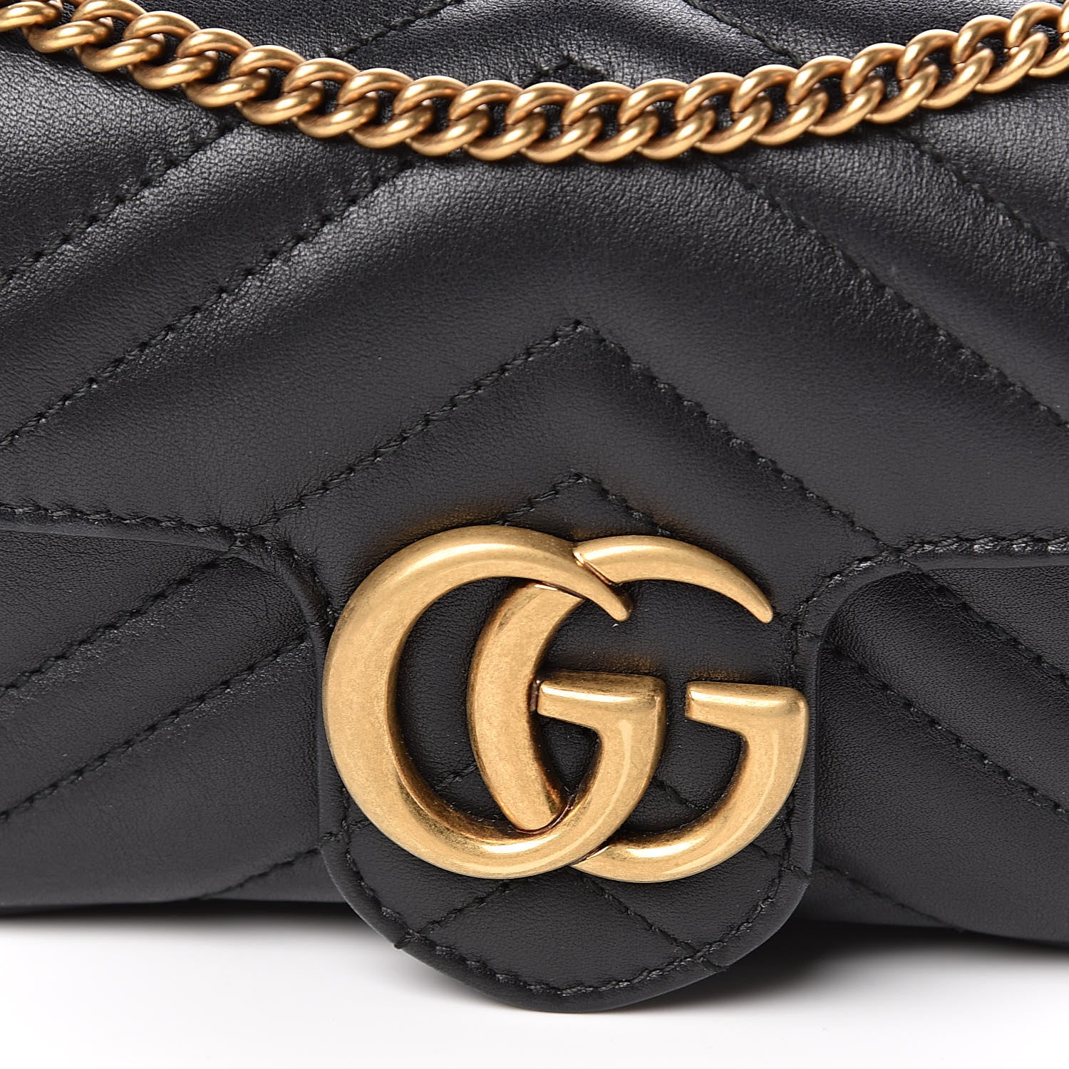 Gucci Calfskin Matelasse Super Mini GG Marmont Shoulder Bag Black 10 of 11