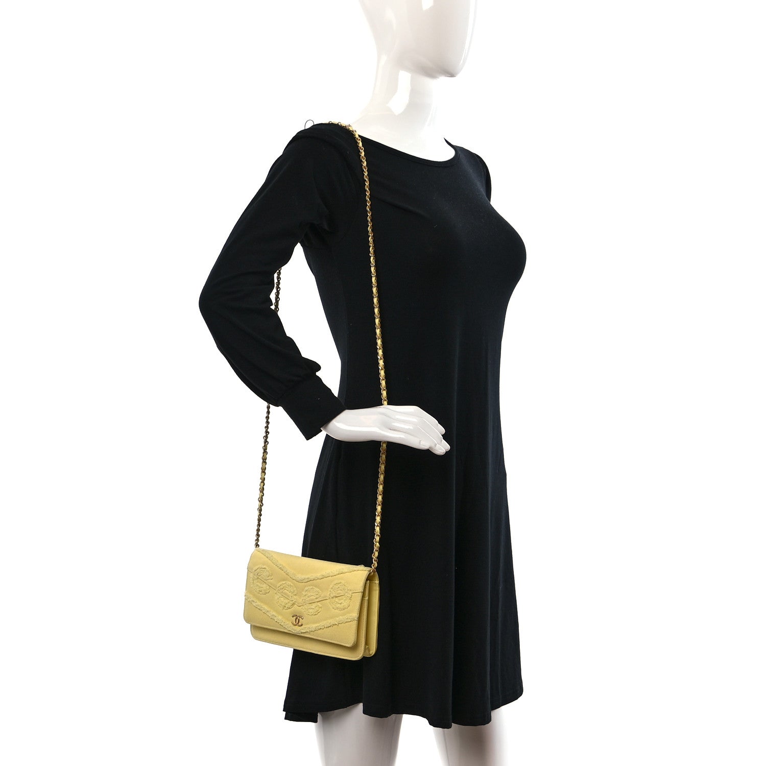 Chanel Denim Quilted Coco Wallet On Chain WOC Yellow 2 of 15