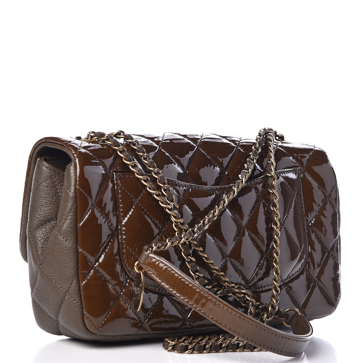 Chanel Patent Goatskin Quilted Medium CC Eyelet Flap Khaki 3 of 11