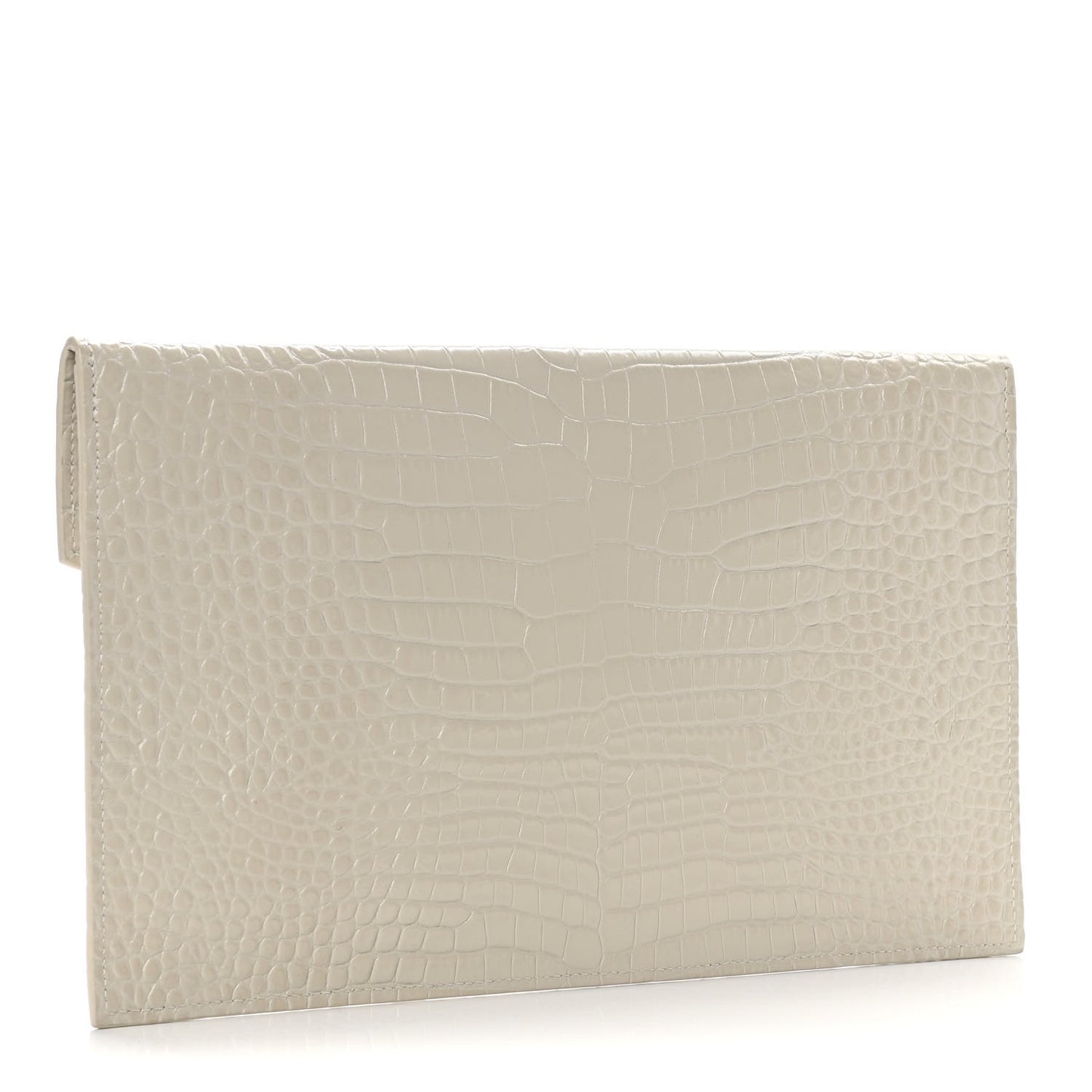 Calfskin Crocodile Embossed Uptown Monogram Pouch Crema Soft